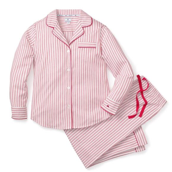 PETITE PLUME Twill Pajama Set Striped Red PJs Loungewear Women's Size XS - Picture 2 of 8
